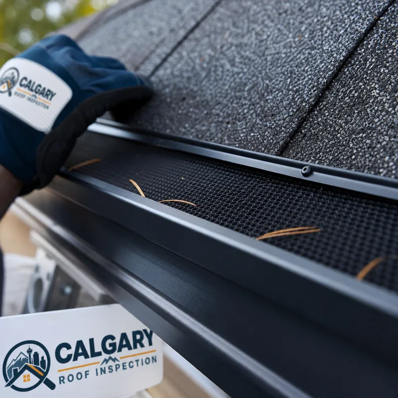 Close view of a gutter guard fitted beneath the roof edge with secure fasteners and a clean gutter trough