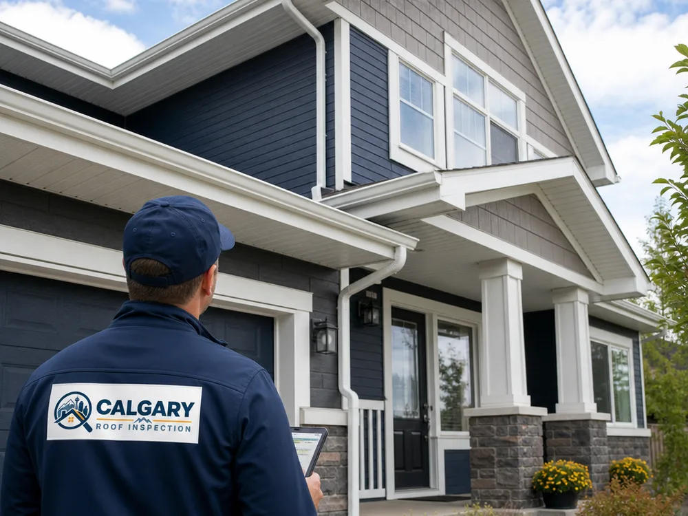 Calgary home with new gutters and downspouts aligned along the fascia and matched to the trim